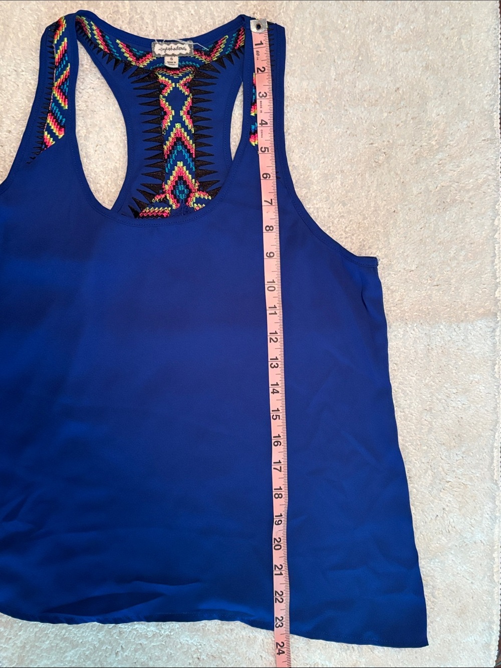 Navy With Colorful Embroidery Trim Racerback Tank Top